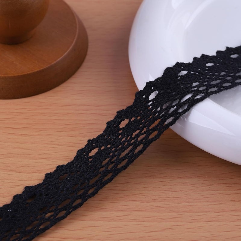 DYSHIPEN 20 Yards x 1 Inch Lace Ribbon Vintage Lace Trim Crochet Cotton Lace Edge for Christmas Package DIY Sewing Wedding Bridal Dress,Costume,Crafts and Sewing (Black) - Image 1